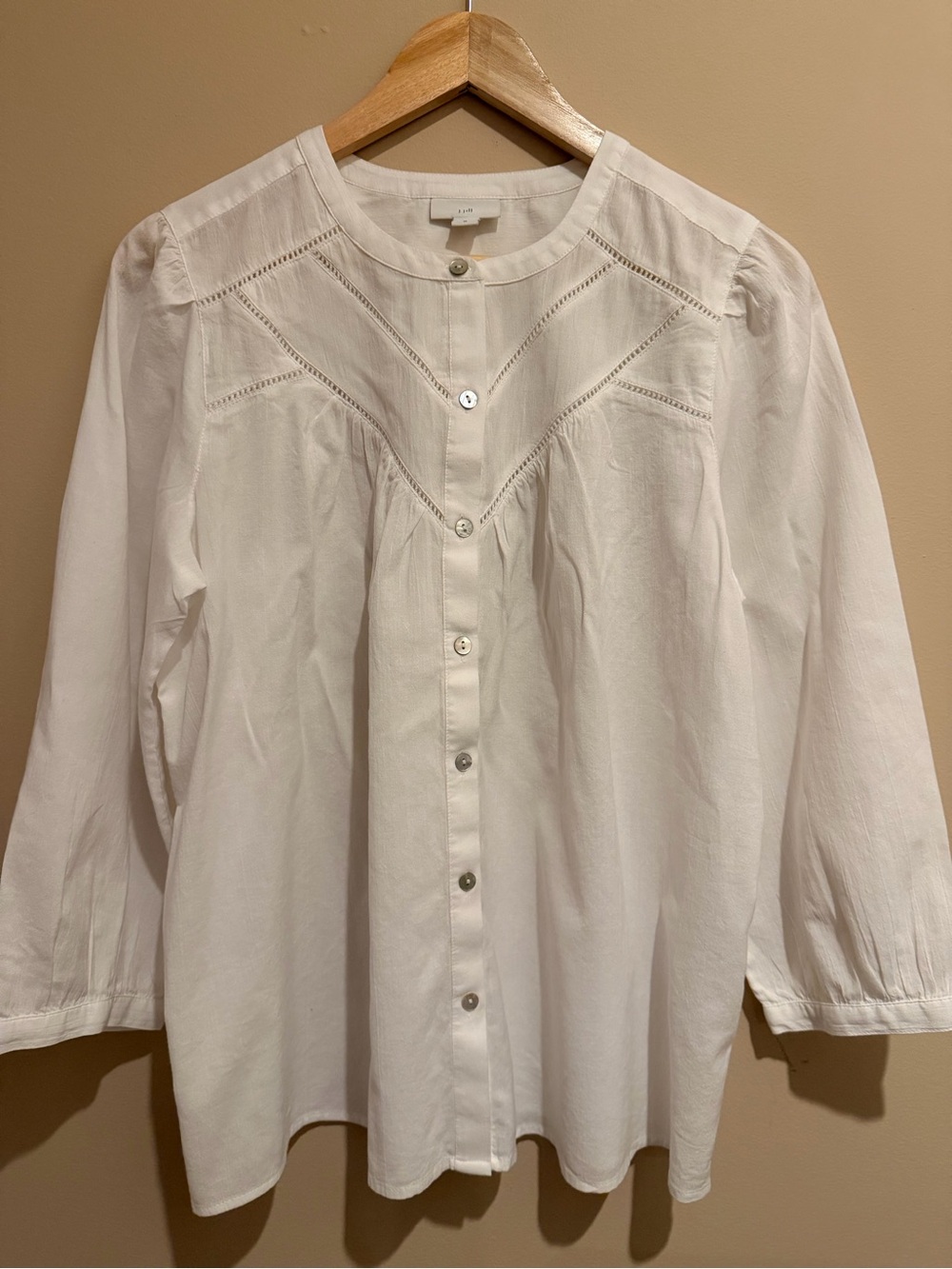 J. Jill White Button-Front Blouse with Pintuck & Ladder Lace